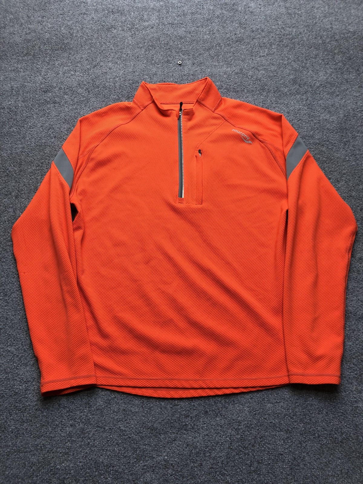 Saucony Pullover Mens Large Orange 1/4 Zip Long Sleeve Reflective Running Top gallery