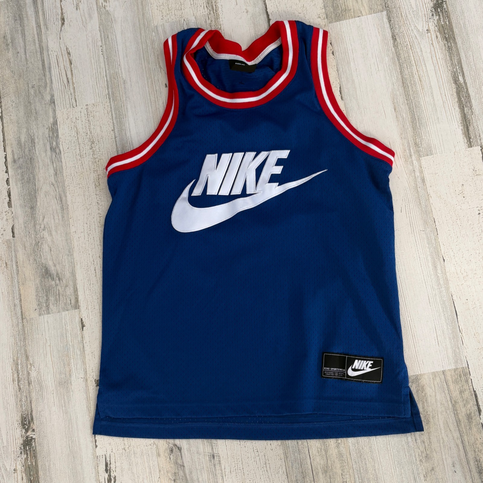 Nike Men's Size Medium Mesh Basketball Jersey Blue/Red Throwback Look Top gallery