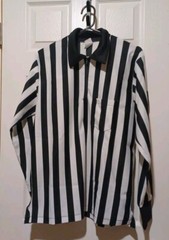 Cliff Keen Athletic Black and White Referee Long Sleeve Shirt-Size-Large