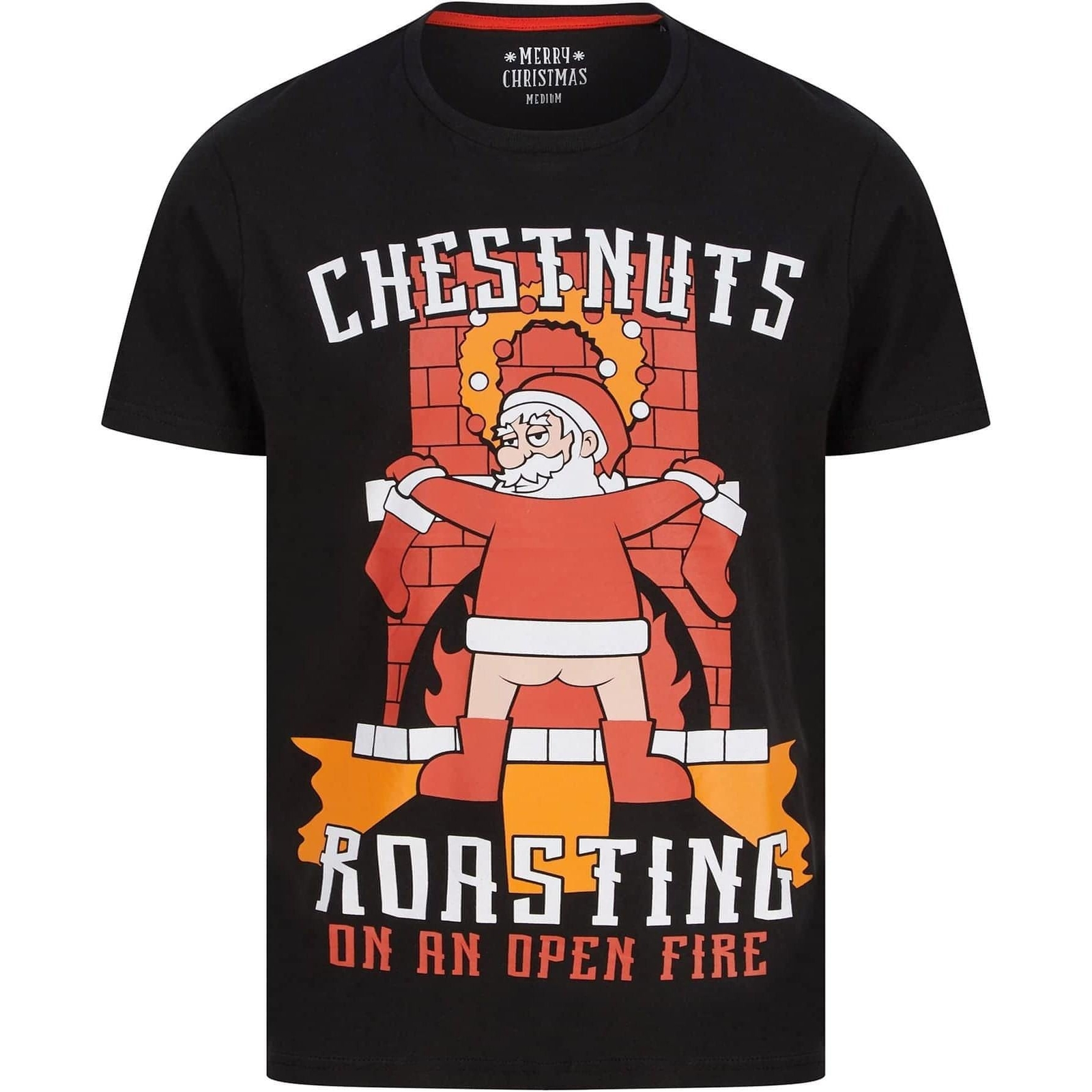Christmas Chestnuts Roasting Mens Christmas Top Black Short Sleeve T-Shirt gallery