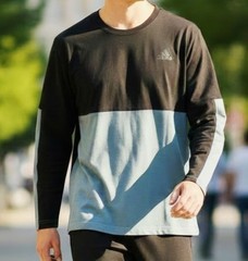 adidas Mens Athlete ID Long Sleeve Training Shirt XL Black Teal Colorblock AY630