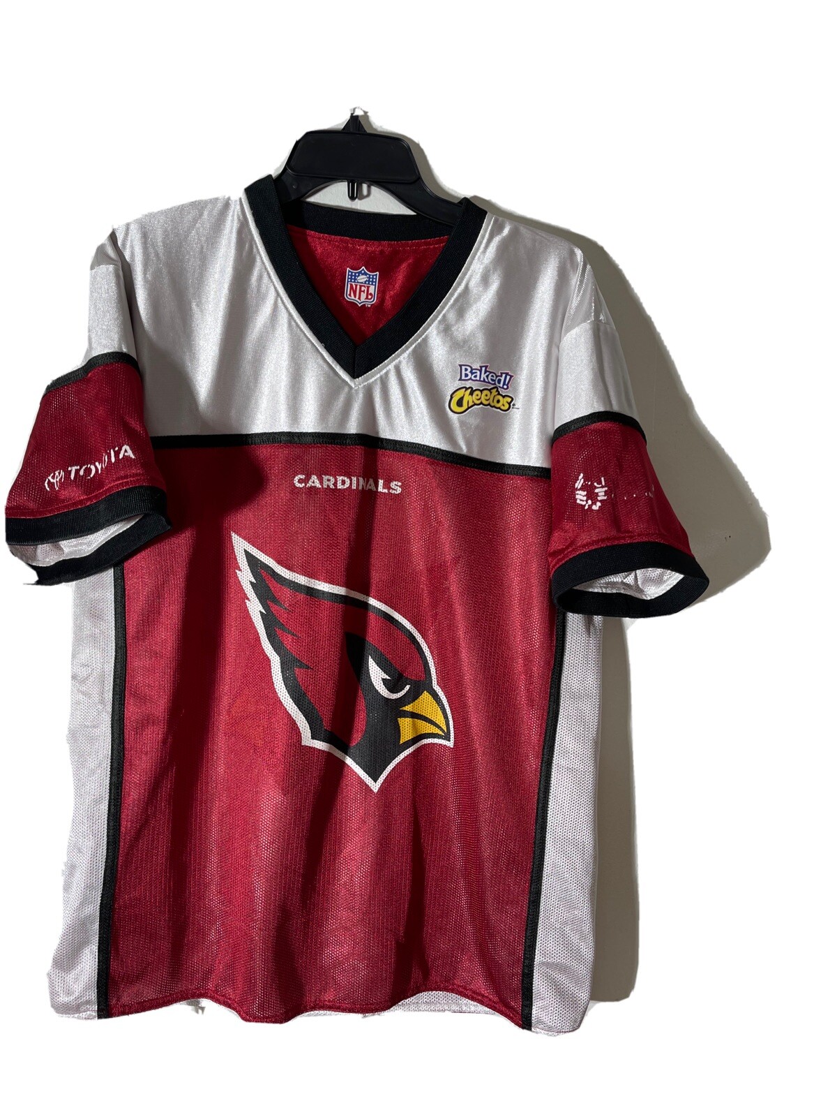 NFL Mens Red White V Neck Jersey Baked Cheetos Red Cardinals - Size L gallery