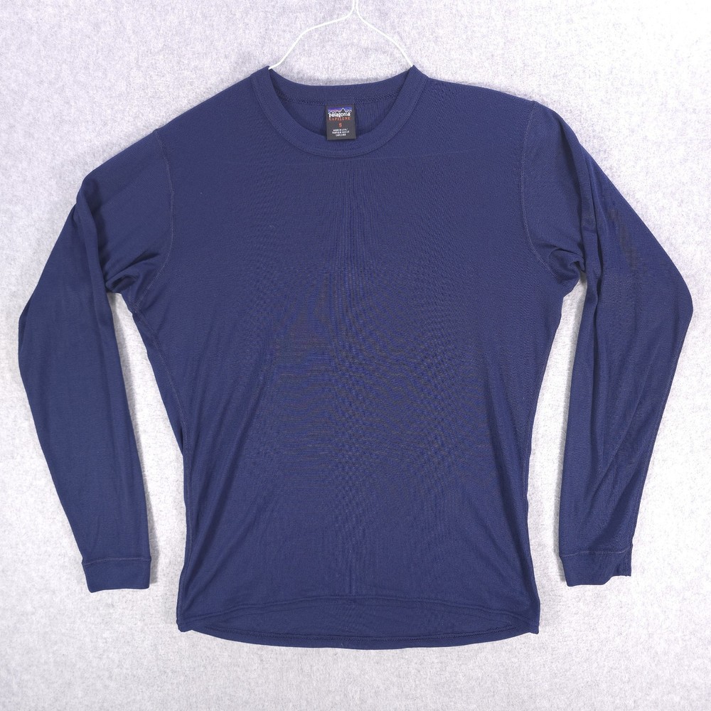 Patagonia Blue Capilene Vtg USA Long Sleeve Base Layer Crew Shirt Mens Small