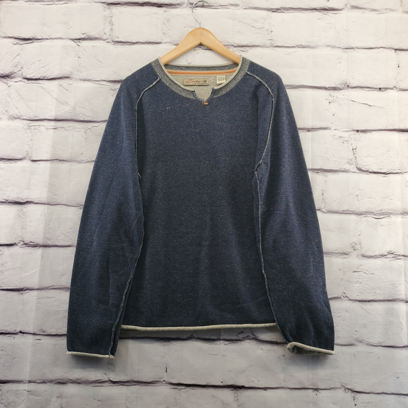 ZENFARI Top Mens XL Pullover Minimalist Long Sleeve Blue Knit Cotton gallery