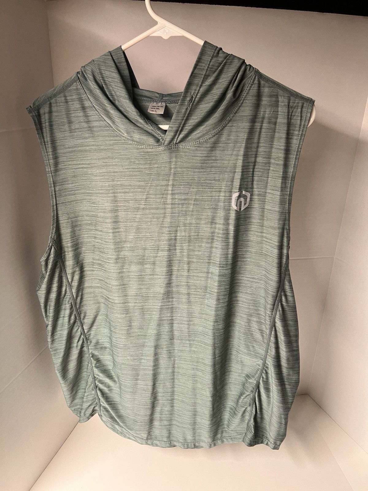 Neleus Men's XL Blue/Green Heather Hooded Sleeveless Pullover Logo Tank Top gallery