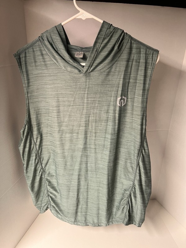 Neleus Men's XL Blue/Green Heather Hooded Sleeveless Pullover Logo Tank Top gallery
