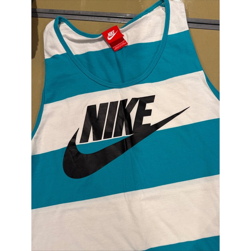 Vintage Red Tag Nike Tank Top Teal White Stripe Logo Sleeveless Mens Size L gallery