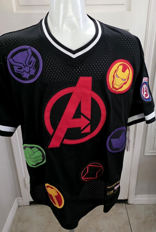 Marvel Avengers Jersey Adult XL Black Mesh V-Neck Lids Exclusive Superheros Rare gallery