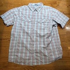 Columbia Shirt Mens 2XL Blue Plaid Omni-Shade Short Sleeve Button Up Fishing