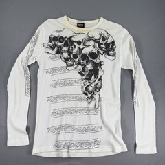 MMA Elite Skull Thermal Shirt Mens Large White Long Sleeve Graphic Biker Punk
