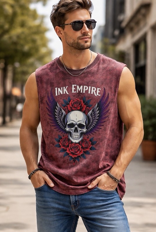 Ink Empire Men's Sleeveless Tank Skull Rose Graphic Print Multi Colors gallery