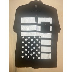 I-N-C International Concepts Mens SZ L Flag Graphic Polo T-Shirt Black White A26