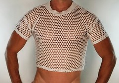WHITE CROPPED MESH SHORT SLEEVE SHIRT SIZE M