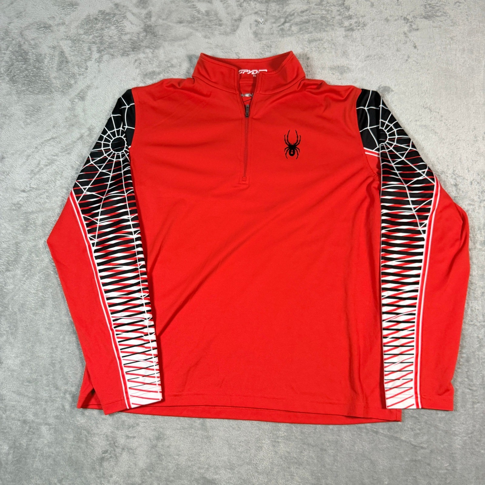 Spyder Mens XL Pullover Red Spiderweb Graphic Performance Quarter Zip Mock Neck gallery