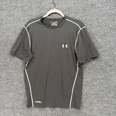 Under Armour Tshirt Mens Medium Gray HeatGear Fitted Contrast Stitch Gym Shirt