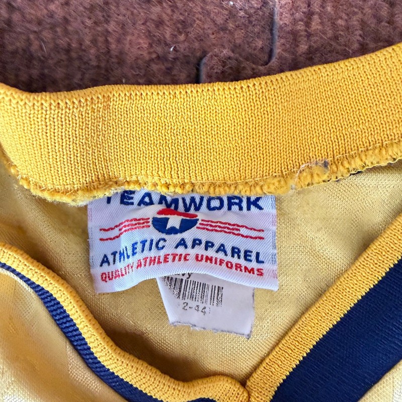 Teamwork Athletic Apparel Aztecs Jersey Mens Medium Yellow Navy Blue Soccer #18 gallery