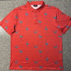 Yatta Golf Polo Shirt Mens 3XL Red Flamingos All Over Print Short Sleeve