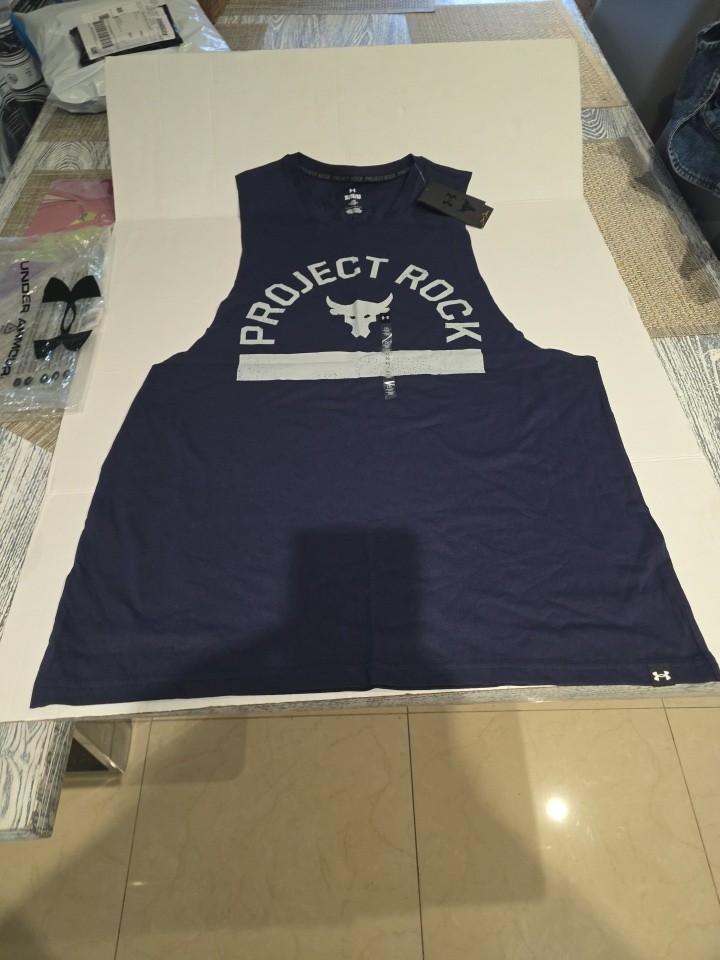 Mens Under Armour Project Rock Blue Loose Crew Neck Graphic Tank Top XL 1383195 gallery
