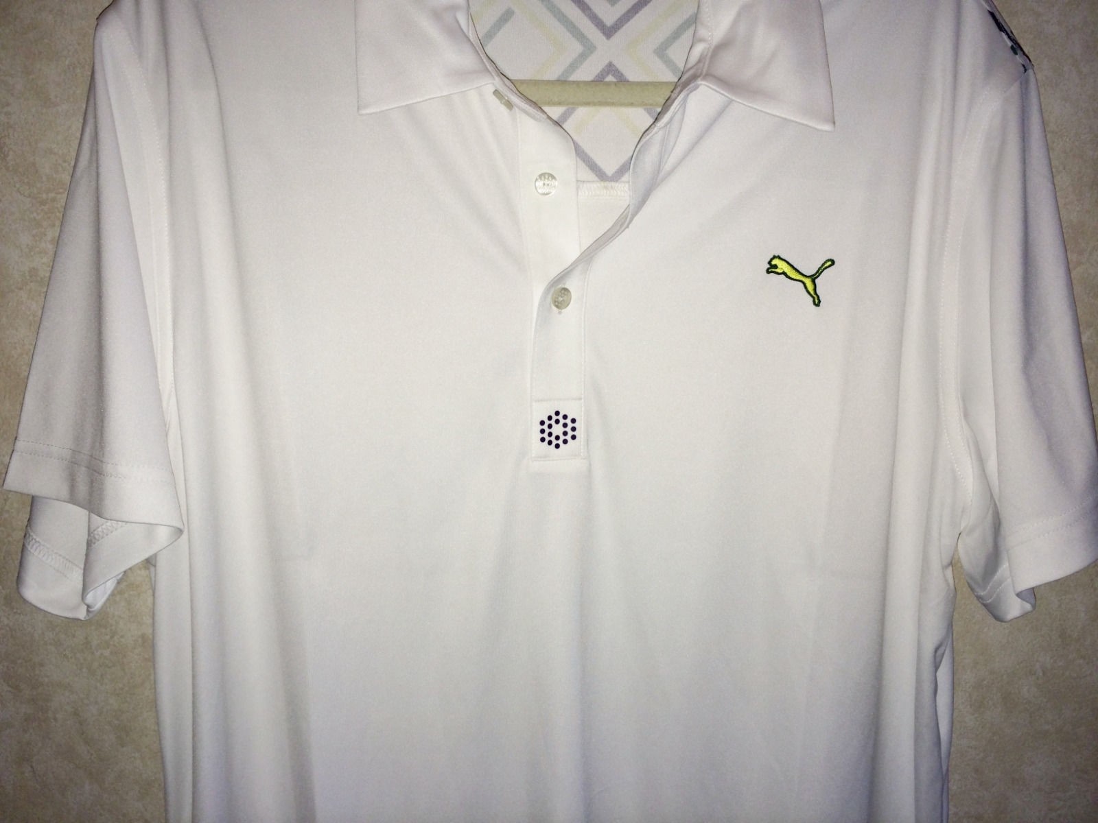 PUMA D1 Yoke Graphic Tech Dry Cell White Green S/S Polo Shirt NEW Mens Sz L gallery