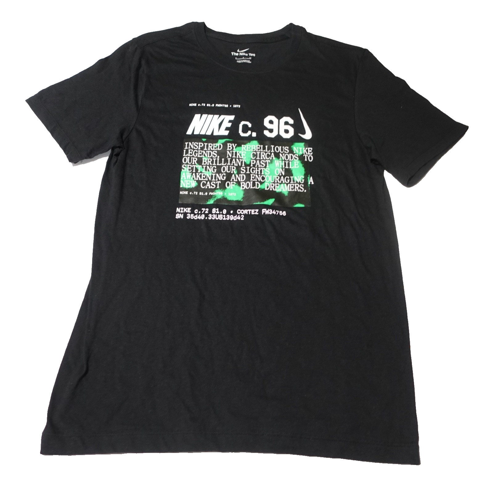NIKE SPORTSWEAR "Rebellion Tee" MEN'S S BLACK GREEN T-SHIRT MED FQ6933-010 gallery