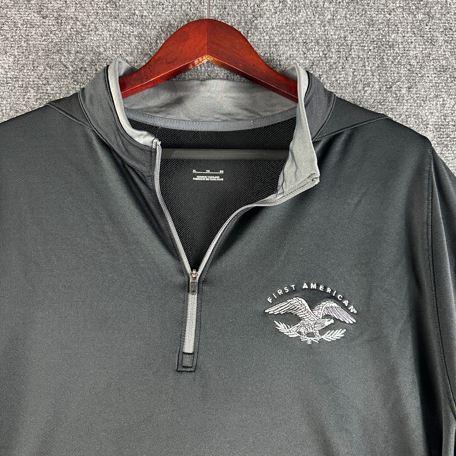 Nike Mens XL 1/4 Zip Pullover Black Gray Stretch Long Sleeve First American Logo gallery