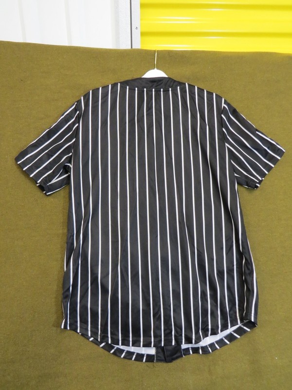 Rebel Minds Men's XL Baseball Jersey Black White Pinstripe Grand Graphic gallery