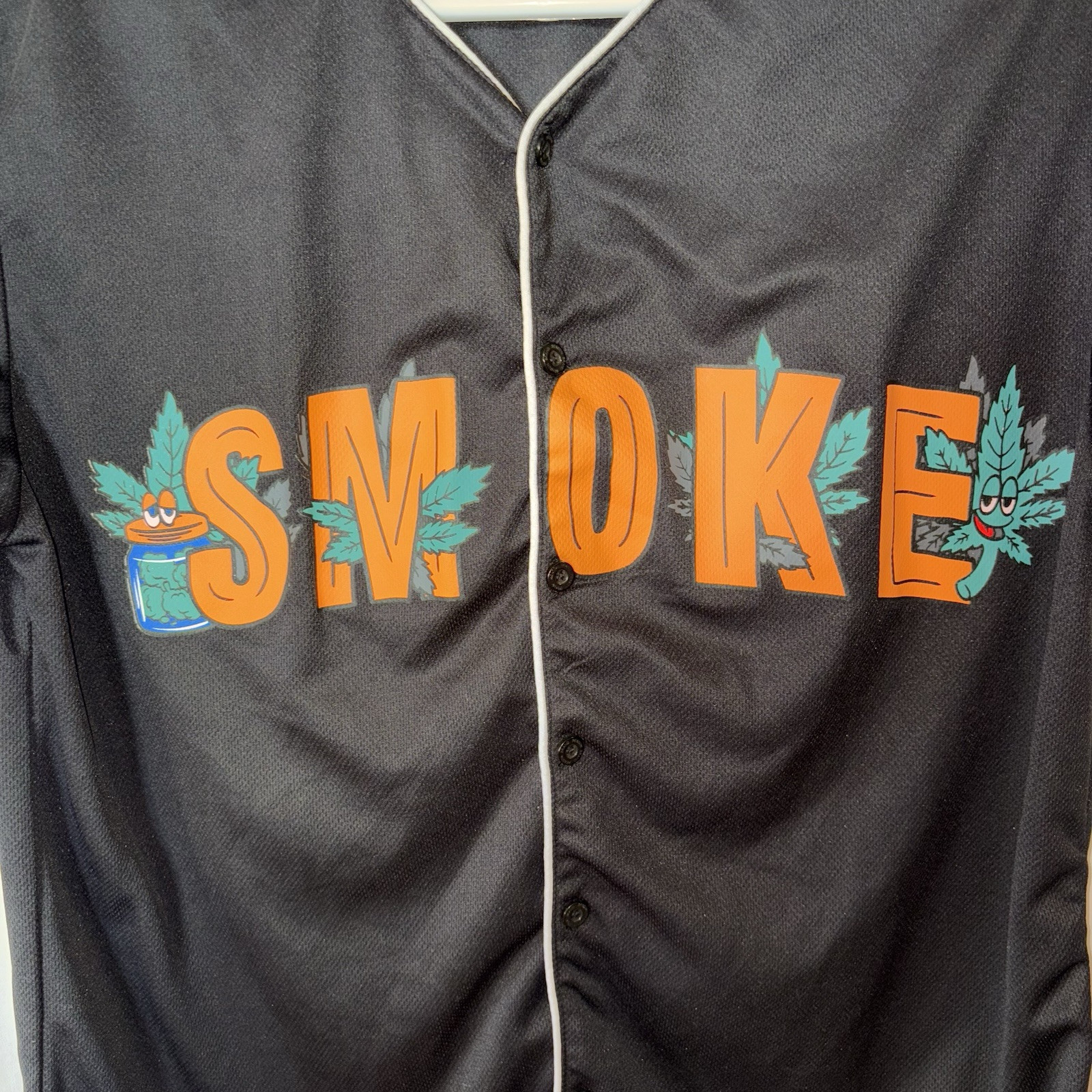 REASON SPORTS "Smoke" Button Up Baseball Jersey Pot Leaf Unisex Size Medium gallery