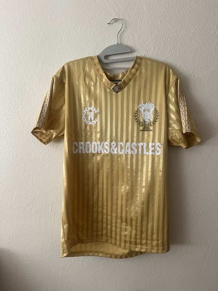Crooks & Castles Size Medium Soccer Jersey Gold White Shiny Metallic New Size S