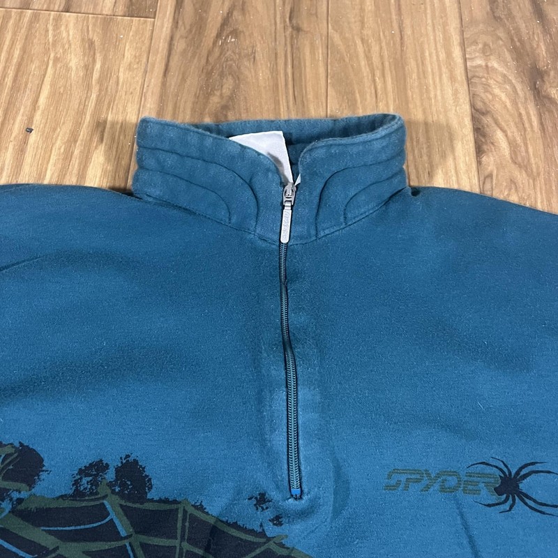 Vintage Spyder Pullover Mens Large Blue 1/4 Zip Mock Neck Graphic Ski Cotton 90s gallery