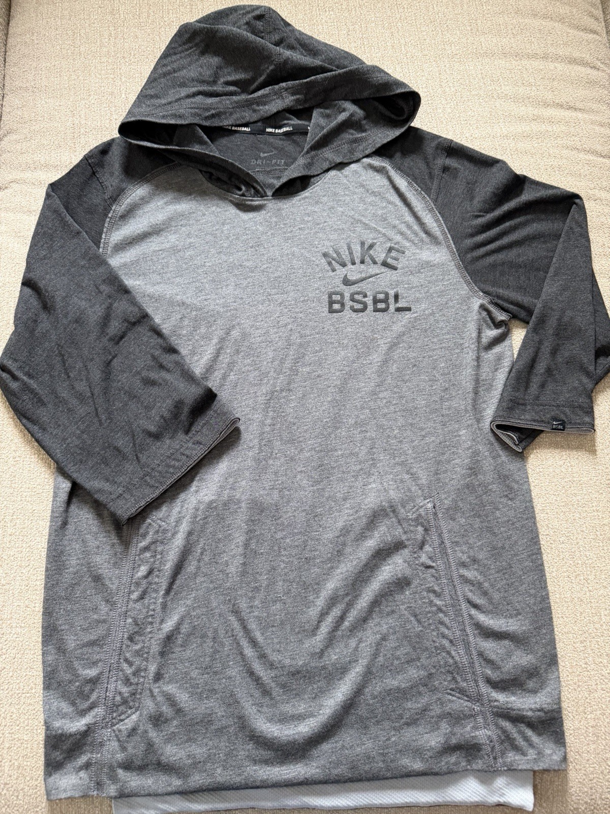 Nike BSBL Dri-Fit 3/4 sleeve hooded baseball tee shirt Size S gallery