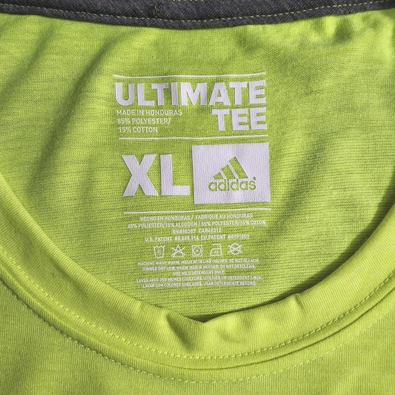 Adidas Mens Ultimate Athletic Tee Neon Yellow Short Sleeve Climalite Shirt XL gallery