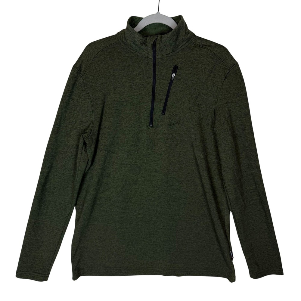 Swiss Tech Jacket Mens Medium Green Stretch Quarter Zip Mock Neck Performance