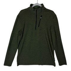 Swiss Tech Jacket Mens Medium Green Stretch Quarter Zip Mock Neck Performance