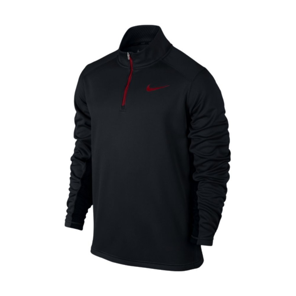 Nike New Men's KO 1/4 Zip L/S Shirt Black/Black/Gym Red Small