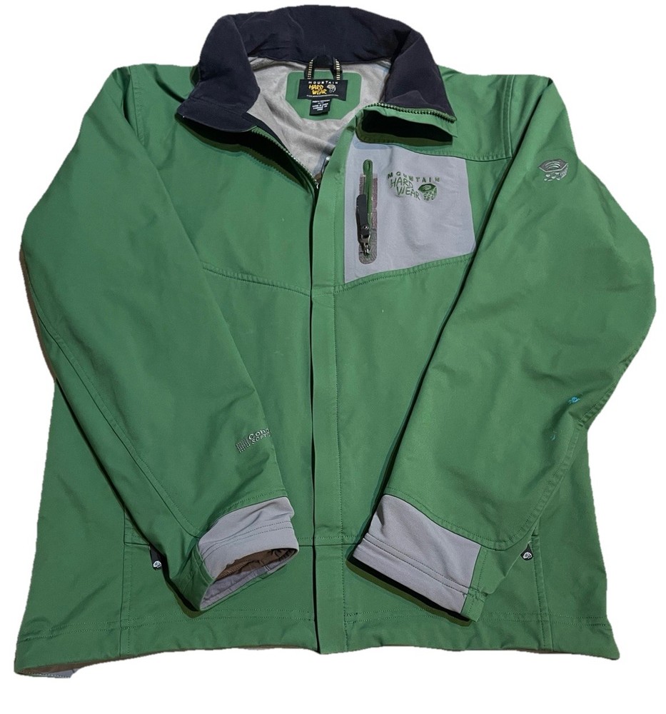 Mountain Hardwear Jacket Mens Medium Green Softshell Lined Full Zip Hiking Gore