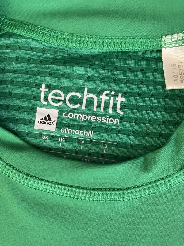 Adidas Tech Fit Compression Climachill Workout Shirt Sz Large Green New! gallery