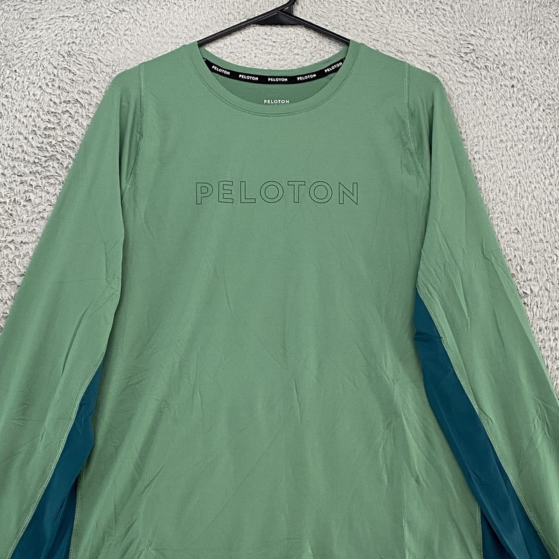 Peloton Shirt Mens Large Green Colorblock Long Sleeve Thumbholes Athletic gallery