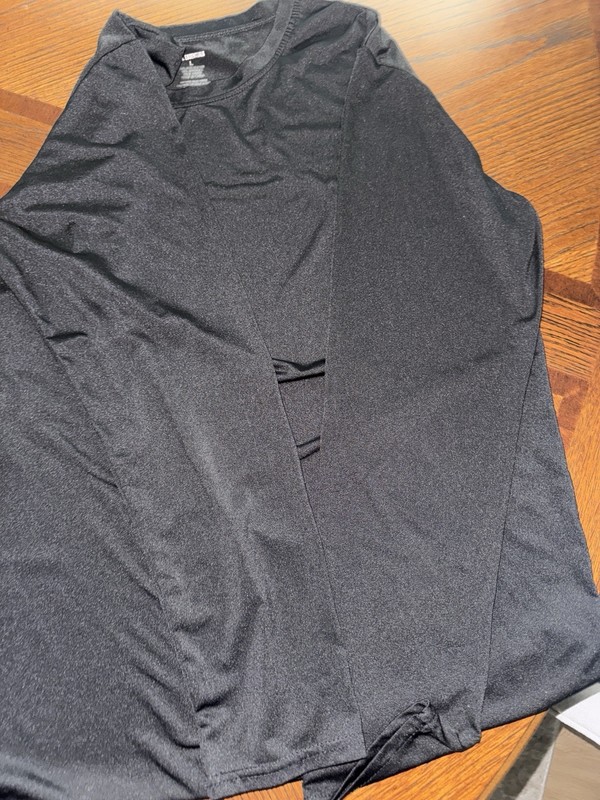 Real Essentials Black Stretch Long Sleeve Crew Neck Activewear Tee L gallery