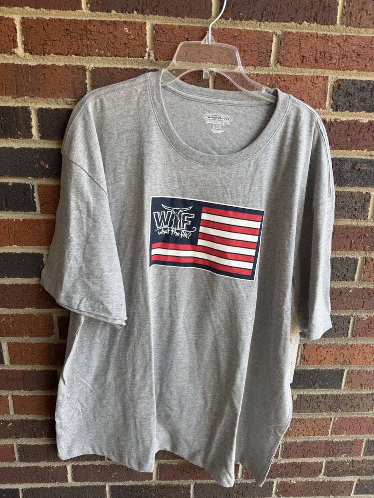 What the Fin Men's Patriotic USA Flag T-shirt Grey 100% Cotton Tag-less 3XL