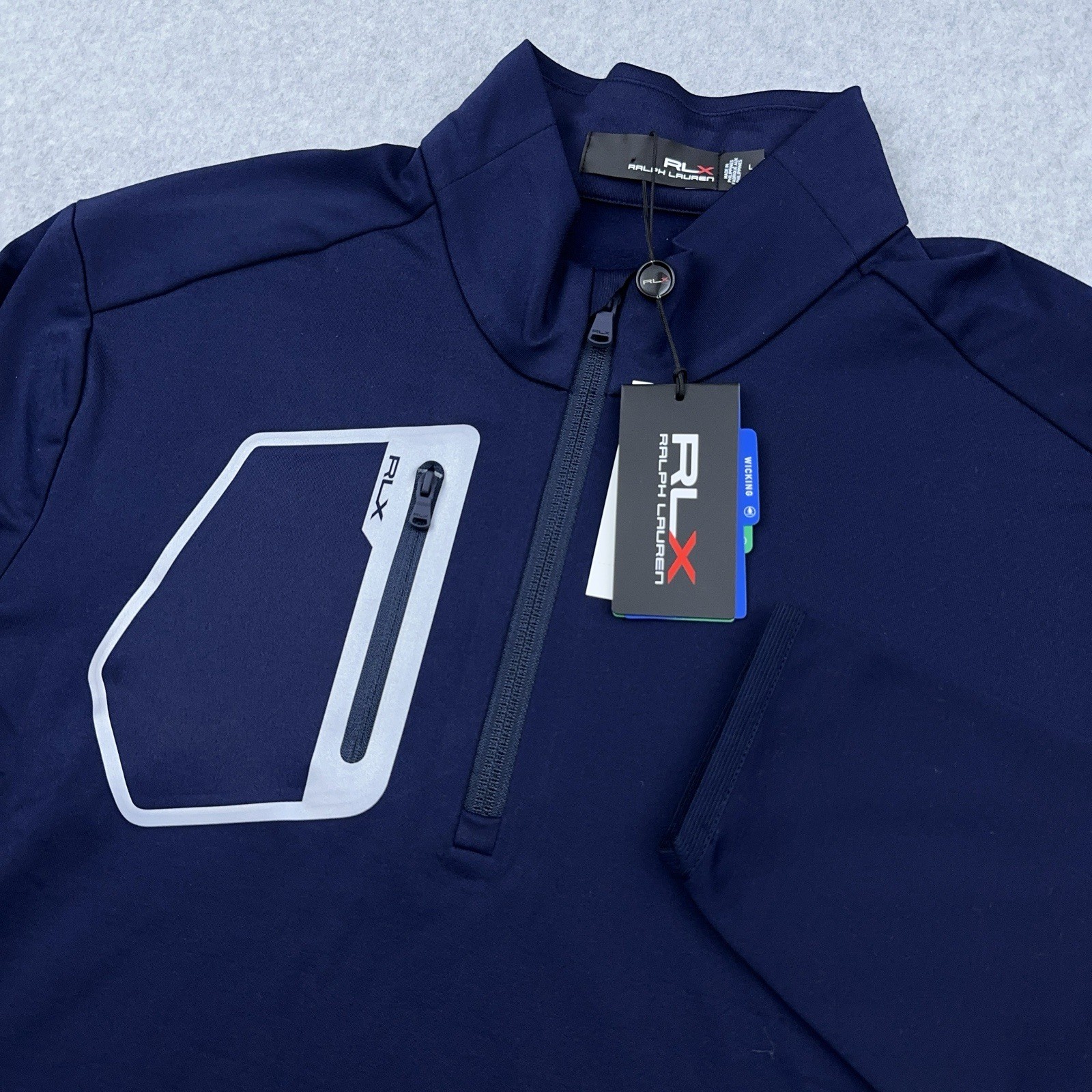 NEW RLX Ralph Lauren Performance Jersey 1/4 Zip Pullover Men's Large Blue Golf gallery
