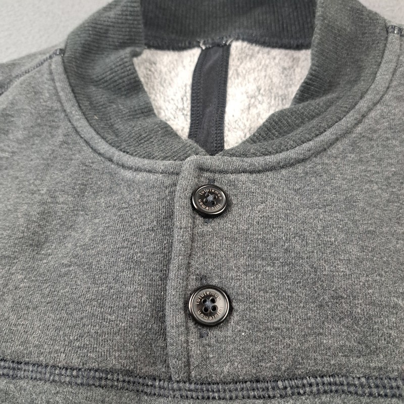 Lululemon Henley Crewneck Sweatshirt Men's Size Medium Gray Pockets Kangaroo gallery