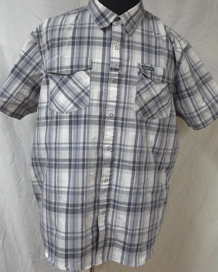 Wrangler ATG Mens 2XL Grey Plaid Short Sleeve Snap Outdoor Performance Shirt gallery
