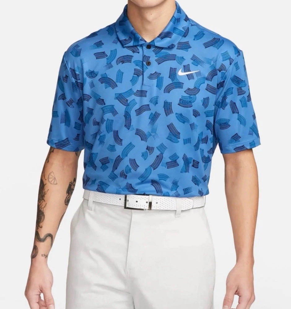 Nike Dri-FIT Tour Micro Print Golf Polo FD5739-402 Blue Men's Size Large