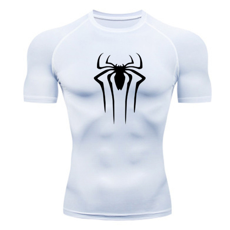 Black Compression shirt for men, short sleeves, spider chest gym t-shirt gallery