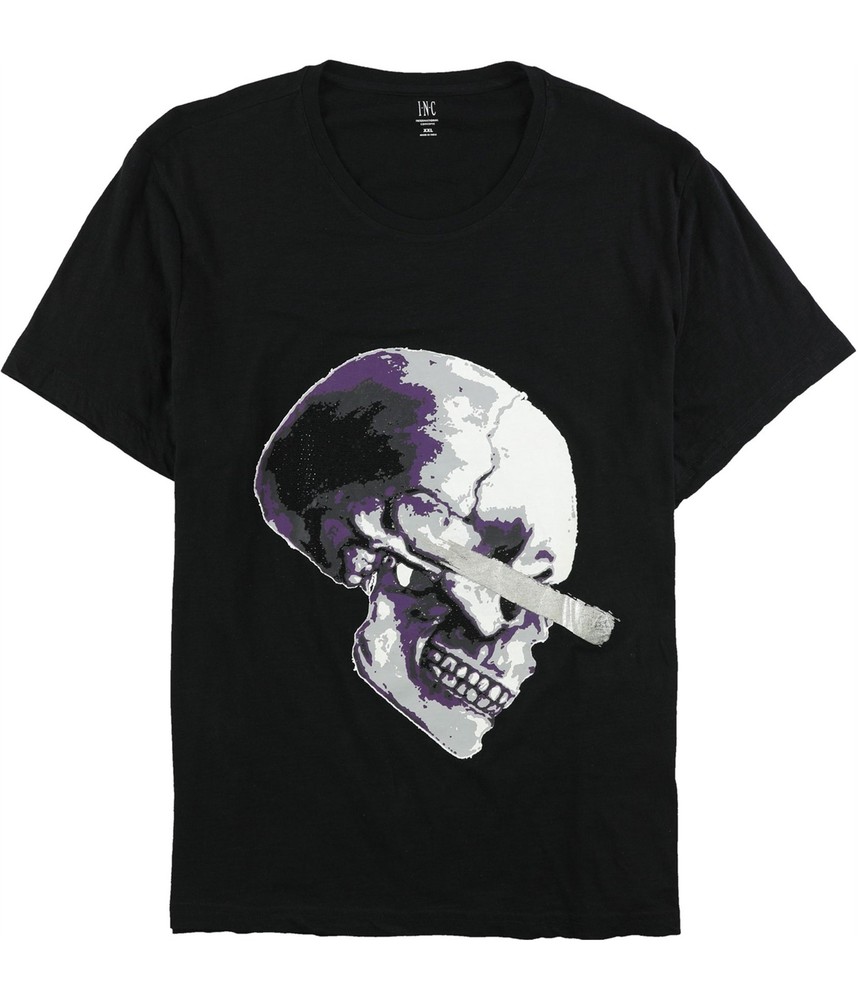 I.N.C Mens Purple & White Skull Graphic T-Shirt