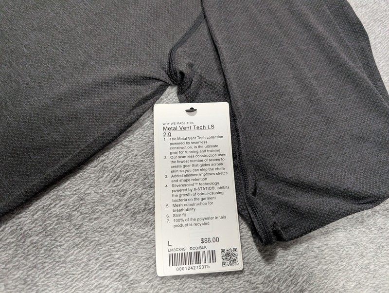 Lululemon Metal Vent Tech LS 2.0 Shirt Men Large Black Old English C gallery