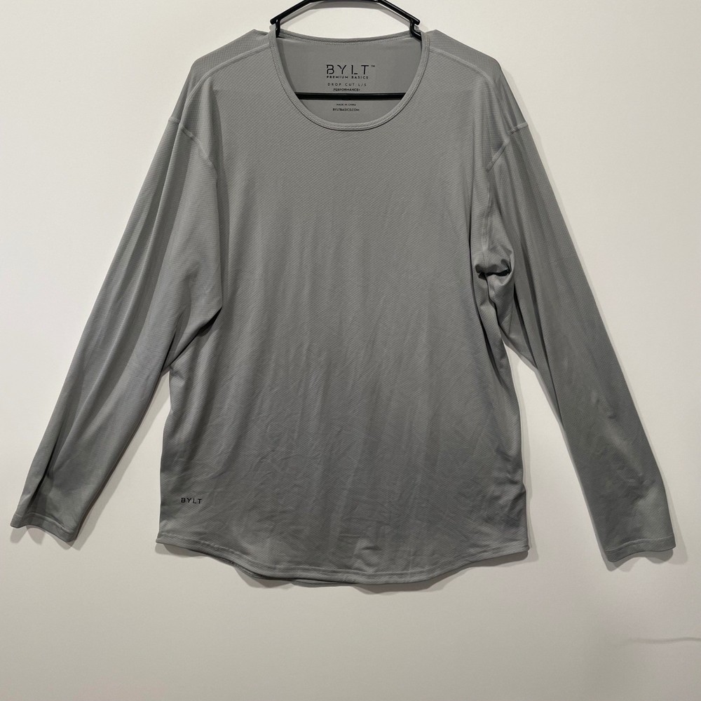 BYLT Premium Basics Mens Gray Long Sleeve Performance Shirt Athletic Top