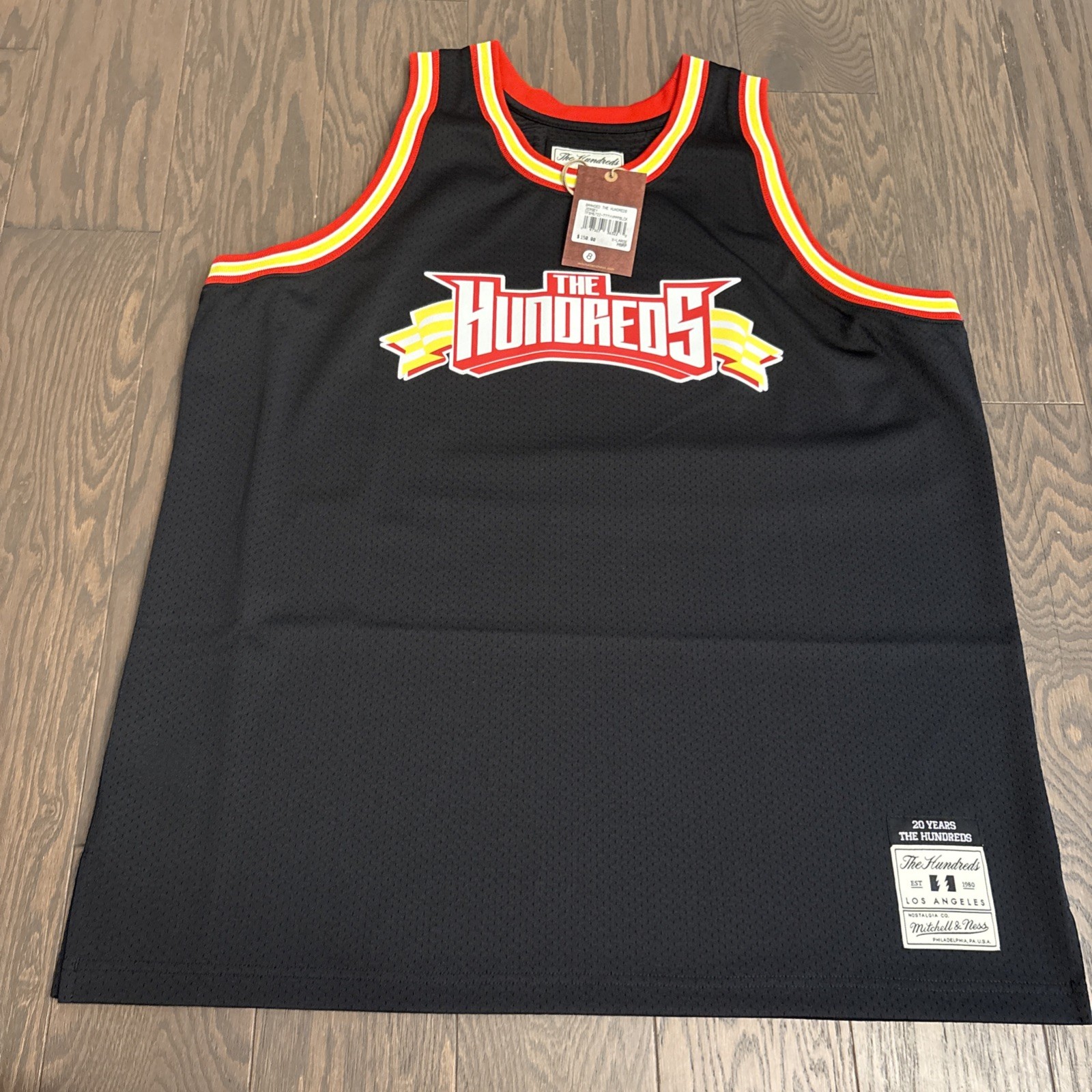 The Hundreds Mitchell & Ness XL Baksetball Jersey Black Red Yellow Atom Bomb NWT gallery