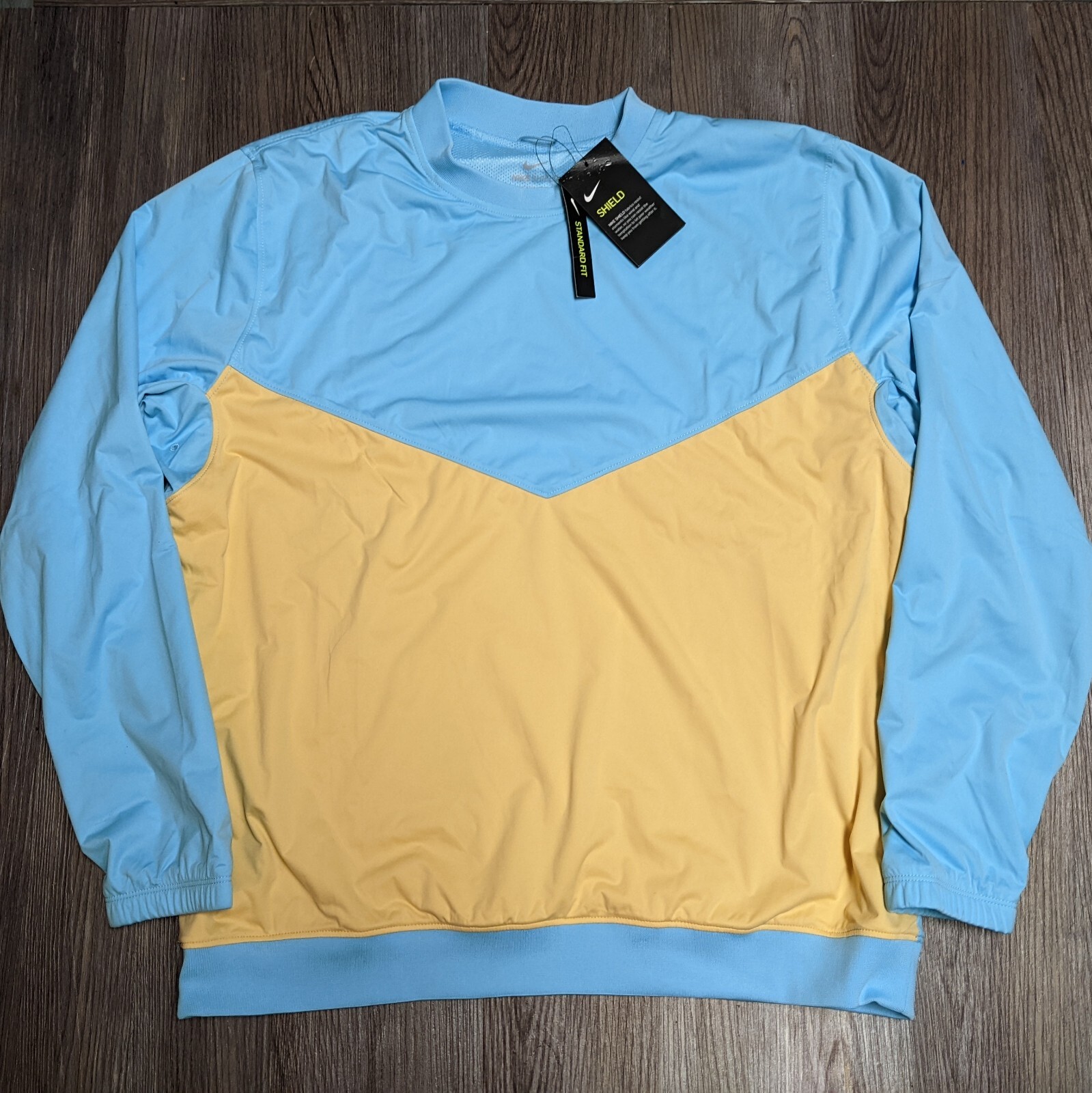 Nike Shield Victory Golf Men's L Pullover Crew Shirt Top Blue Yellow CI8986-496 gallery