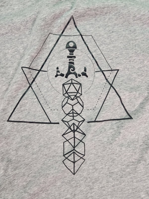 Fabletics Performance Mens SZ L Gray 1/4 Zip Geometric Dice Sword Graphic gallery
